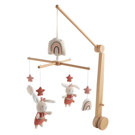 Mobile musical en bois avec jouets en coton - petit soleil Bleu+Jaune+Rose 6 - vertbaudet enfant 