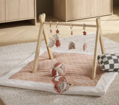Cube d'activités bébé en coton bio - petit coeur Bleu+Jaune+Rose 9 - vertbaudet enfant 