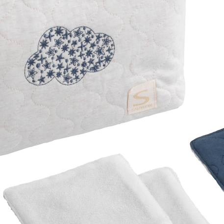 Trousse de toilette en coton matelassé et 6 carrés éponge - petit nuage Blanc/bleu+Blanc/rose 2 - vertbaudet enfant 