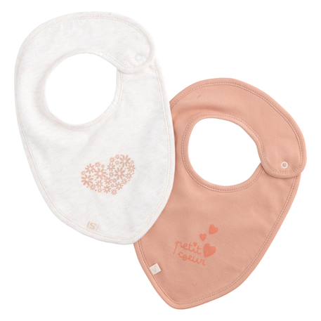 Lot de 2 bavoirs en coton - petit coeur Rose 1 - vertbaudet enfant 