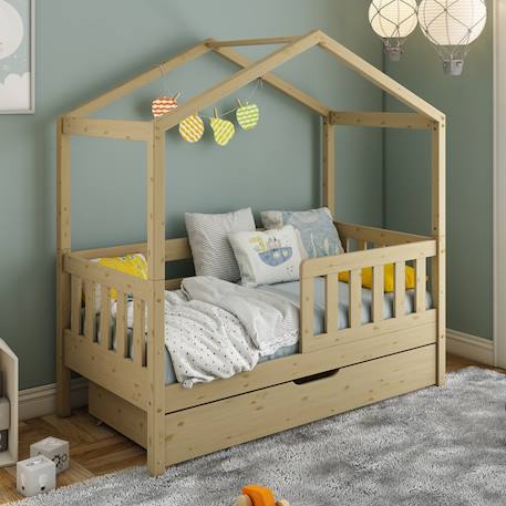 Petit lit cabane évolutif avec tiroirs pin massif charlie Blanc+Bois 10 - vertbaudet enfant 
