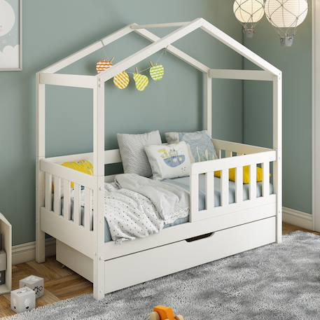 Petit lit cabane évolutif avec tiroirs pin massif charlie Blanc+Bois 1 - vertbaudet enfant 