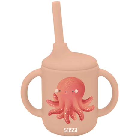 Gobelet en silicone avec poignées et paille animaux Rose 1 - vertbaudet enfant 