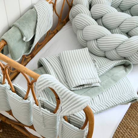 Cape de bain + gant éponge bambou et gaze rayé vert de gris Vert de gris, blanc 3 - vertbaudet enfant 
