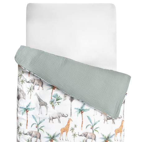Housse de couette réversible safari Safari, vert, gris, blanc 1 - vertbaudet enfant 
