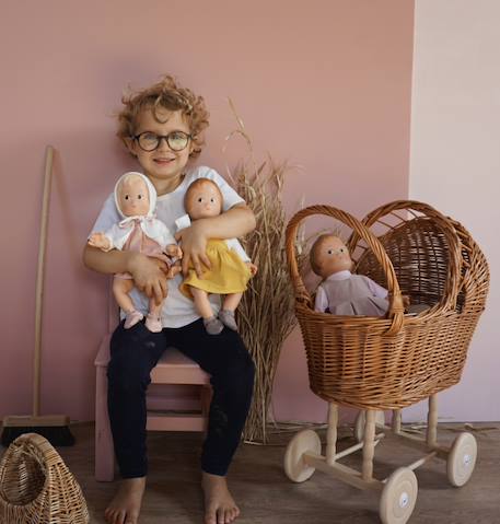 Landau en osier avec couverture tricot Marron 2 - vertbaudet enfant 