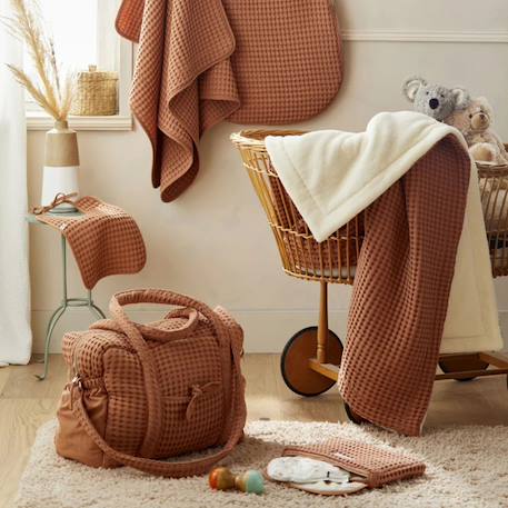 Couverture polaire en coton gaufré cassonade (75 x 120 cm) Orange, blanc 2 - vertbaudet enfant 