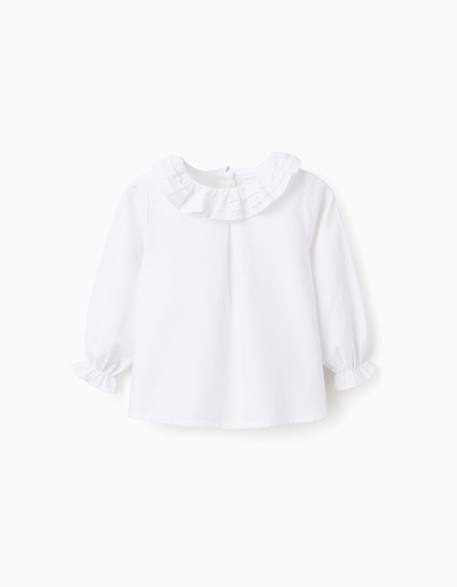 Chemisier en sergé de coton avec volants Blanc 1 - vertbaudet enfant 