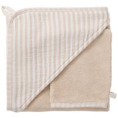 Linge de maison et décoration-Linge de bain-Cape de bain + gant éponge bambou et gaze rayé galet