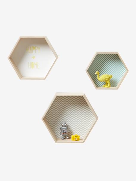 Lot de 3 étagères hexagones enfant BLEU FONCE IMPRIME+bois/multicolore+orange 5 - vertbaudet enfant 