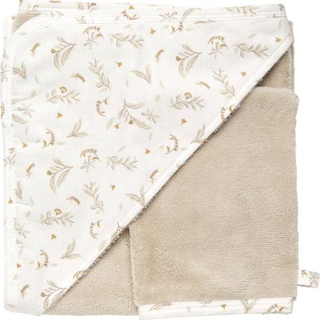 Cape de bain bambou + gant caramel forest (70 x 70 cm) Beige, écru+Vert 1 - vertbaudet enfant 