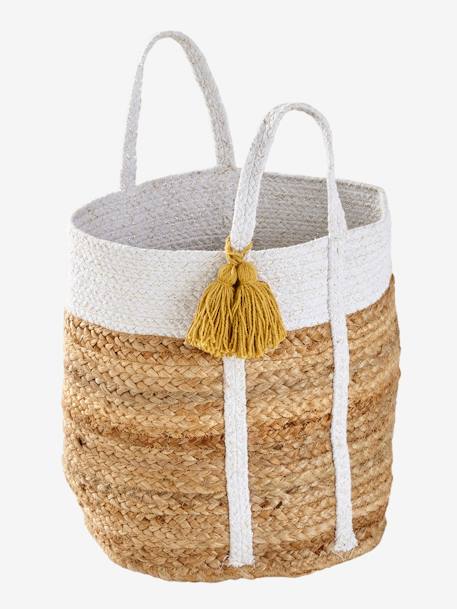Panier de rangement en jute bicolore avec pompons blanc 4 - vertbaudet enfant 