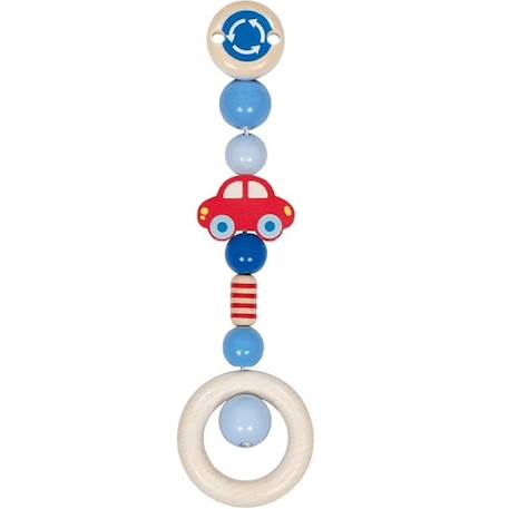 Hochet en bois avec clip voiture Bleu 1 - vertbaudet enfant 