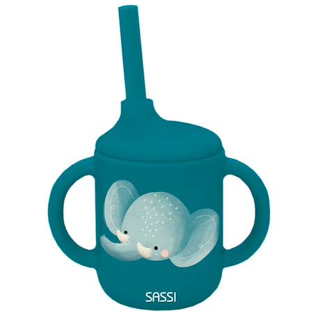 Gobelet en silicone avec poignées et paille animaux Bleu 1 - vertbaudet enfant 