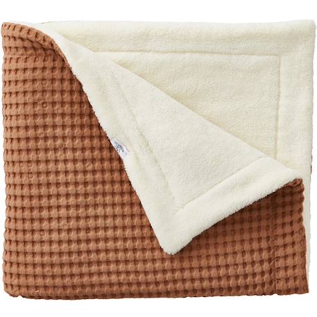 Couverture polaire en coton gaufré cassonade (75 x 120 cm) Orange, blanc 1 - vertbaudet enfant 