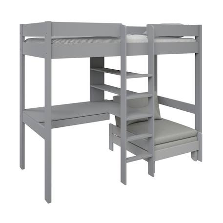 Lit mezzanine avec bureau et chauffeuse pin massif  basile Blanc+Gris 9 - vertbaudet enfant 
