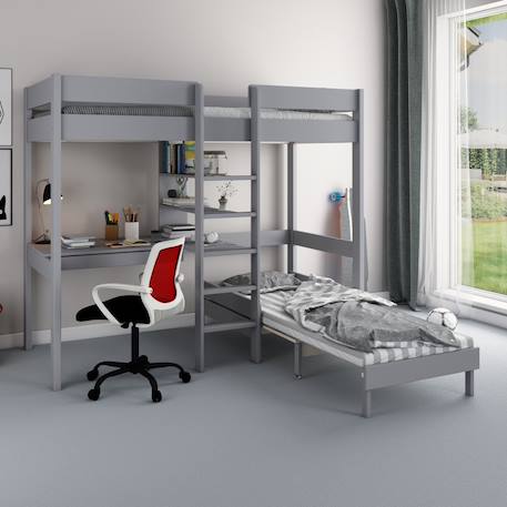 Lit mezzanine avec bureau et chauffeuse pin massif  basile Blanc+Gris 8 - vertbaudet enfant 