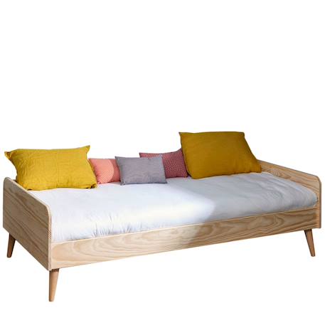 Lit avec barrière et pieds bois massif harpe Bois naturel 1 - vertbaudet enfant 