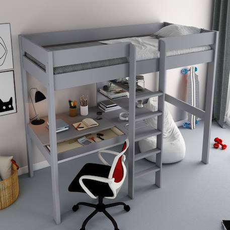 Lit mezzanine avec bureau pin massif  basile Blanc+Gris 9 - vertbaudet enfant 