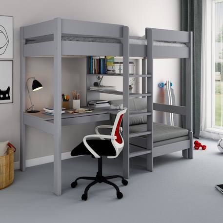 Lit mezzanine avec bureau et chauffeuse pin massif  basile Blanc+Gris 7 - vertbaudet enfant 