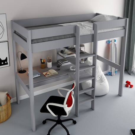 Lit mezzanine avec bureau pin massif  basile Blanc+Gris 8 - vertbaudet enfant 