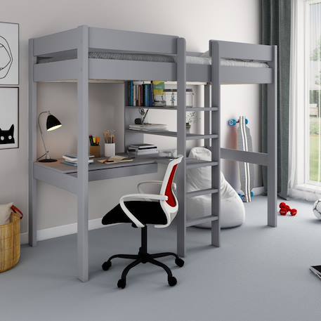 Lit mezzanine avec bureau pin massif  basile Blanc+Gris 7 - vertbaudet enfant 