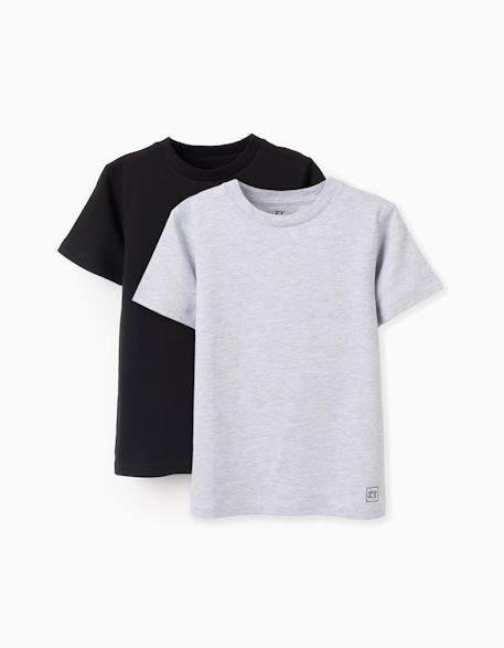 Pack 2 t-shirts en coton Blanc+Bleu foncé+Noir+Rouge 9 - vertbaudet enfant 