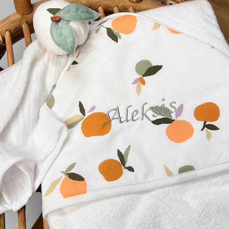 Ma première cape de bain en coton et bambou clem Clem, orange, vert 2 - vertbaudet enfant 