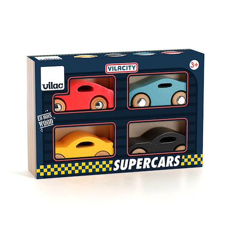 Coffret de 4 voitures en bois super cars Bleu 2 - vertbaudet enfant 