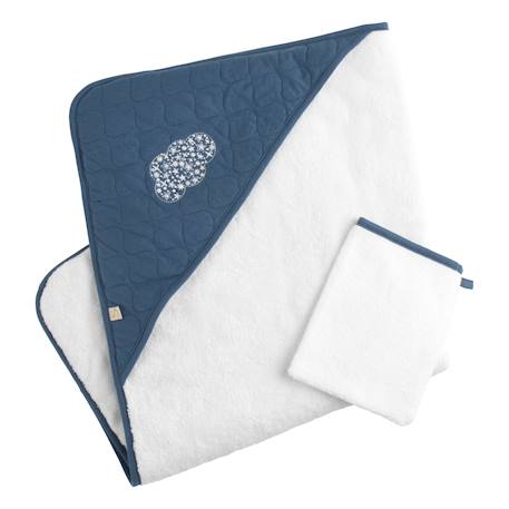 Cape de bain et gant en coton matelassé et éponge - petit coeur Blanc/bleu+Blanc/rose 1 - vertbaudet enfant 