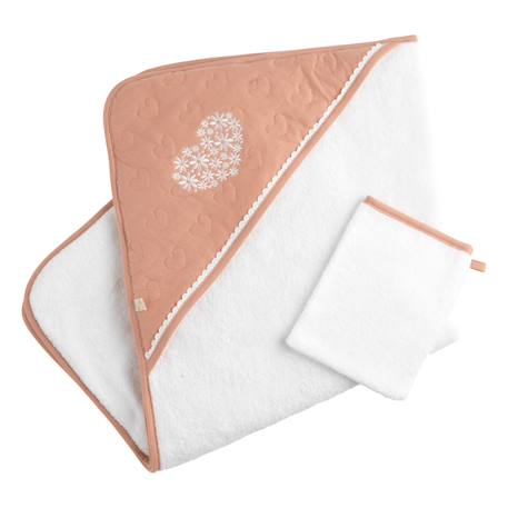Cape de bain et gant en coton matelassé et éponge - petit coeur Blanc/bleu+Blanc/rose 3 - vertbaudet enfant 