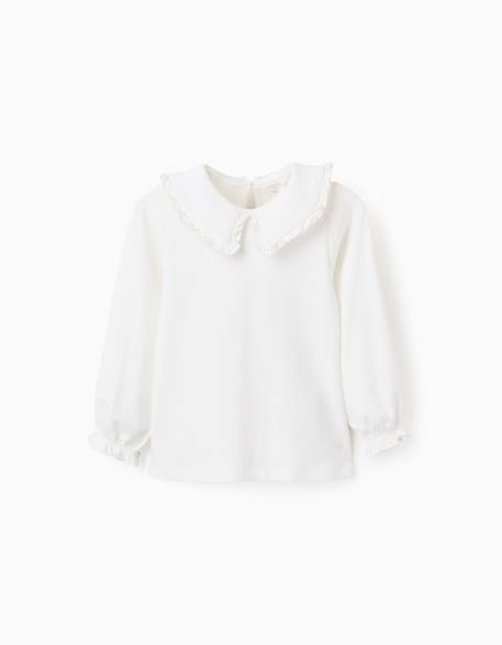 T-shirt avec col claudine et volants Blanc 1 - vertbaudet enfant 