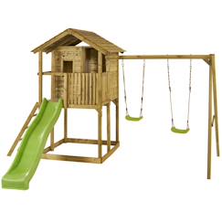 Jouet-Kangui aire de jeux en bois avec cabane sur pikangui lotis wapiti - balançoires, toboggan, cabane avec balcon