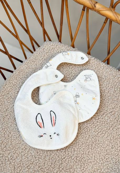Lot de 2 bavoirs bébé hello baby Ecru 1 - vertbaudet enfant 