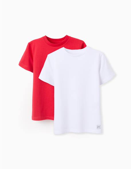 Pack 2 t-shirts en coton Blanc+Bleu foncé+Rouge 9 - vertbaudet enfant 