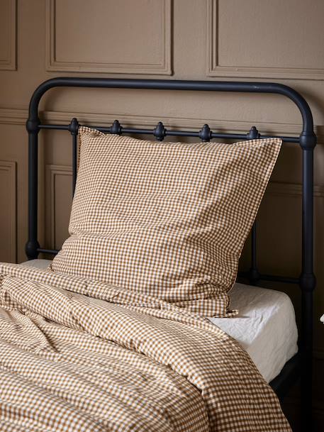 Taie d'oreiller percale de coton 'vichy' Vichy curry+Vichy marine 1 - vertbaudet enfant 