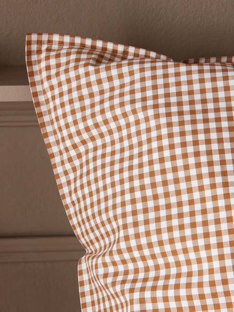 Taie d'oreiller percale de coton 'vichy' Vichy curry+Vichy marine 2 - vertbaudet enfant 