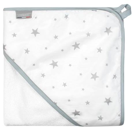 Ma première cape de bain en coton et bambou stella Stella, imprimé étoiles blanc, gris 1 - vertbaudet enfant 