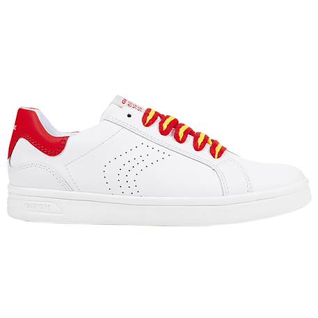 Baskets basses à lacets velours Blanc rouge 1 - vertbaudet enfant 