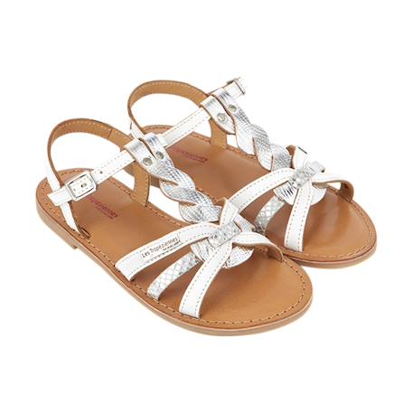 Sandales en cuir  à brides Blanc argent 3 - vertbaudet enfant 