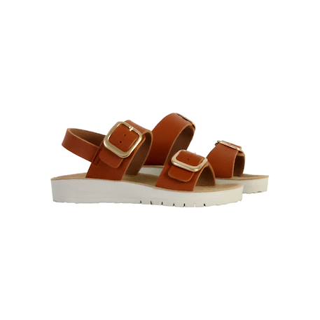 Sandales en cuir à brides Biscuit+Rose 3 - vertbaudet enfant 