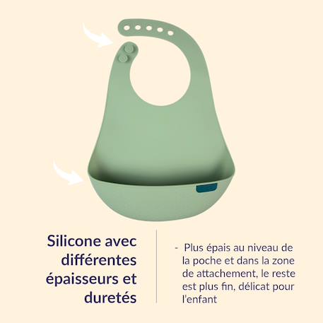 Bavoir récupérateur en silicone difax lovi Beige+Vert 10 - vertbaudet enfant 