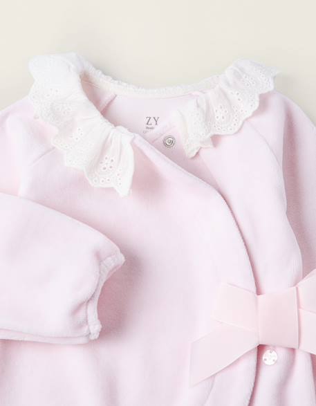 Grenouillère en velours avec nœud et broderie anglaise Rose 3 - vertbaudet enfant 
