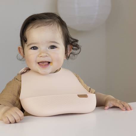 Bavoir récupérateur en silicone difax lovi Beige+Vert 5 - vertbaudet enfant 