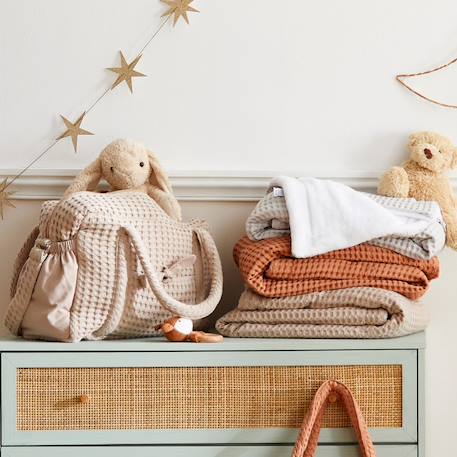 Couverture polaire en coton gaufré cassonade (75 x 120 cm) Beige, blanc+Orange, blanc 2 - vertbaudet enfant 