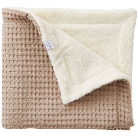 Couverture polaire en coton gaufré cassonade (75 x 120 cm) Beige, blanc+Orange, blanc 1 - vertbaudet enfant 
