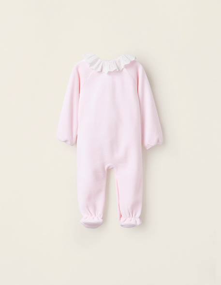 Grenouillère en velours avec nœud et broderie anglaise Rose 2 - vertbaudet enfant 