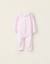 Grenouillère en velours avec nœud et broderie anglaise Rose 2 - vertbaudet enfant 