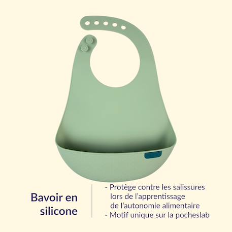 Bavoir récupérateur en silicone difax lovi Beige+Vert 11 - vertbaudet enfant 