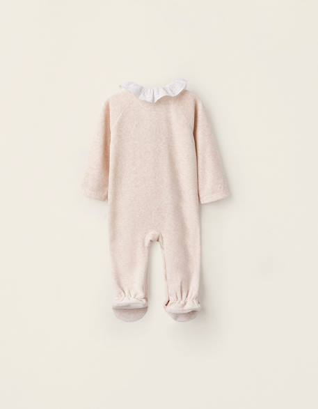 Grenouillère en velours avec col à volants Beige clair 2 - vertbaudet enfant 